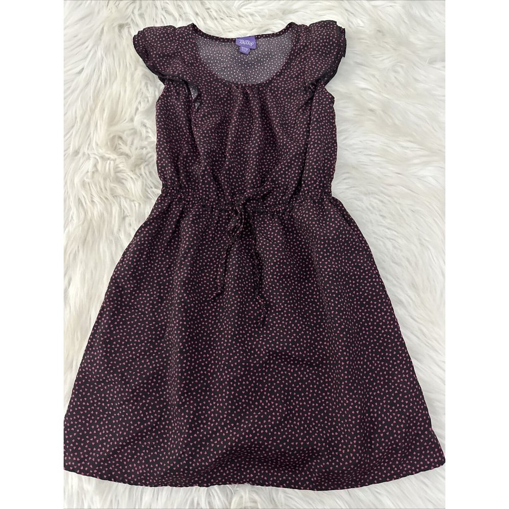 BeBop Girls Heart Pattern Dress Small 7/8 Sinch Waist EUC
